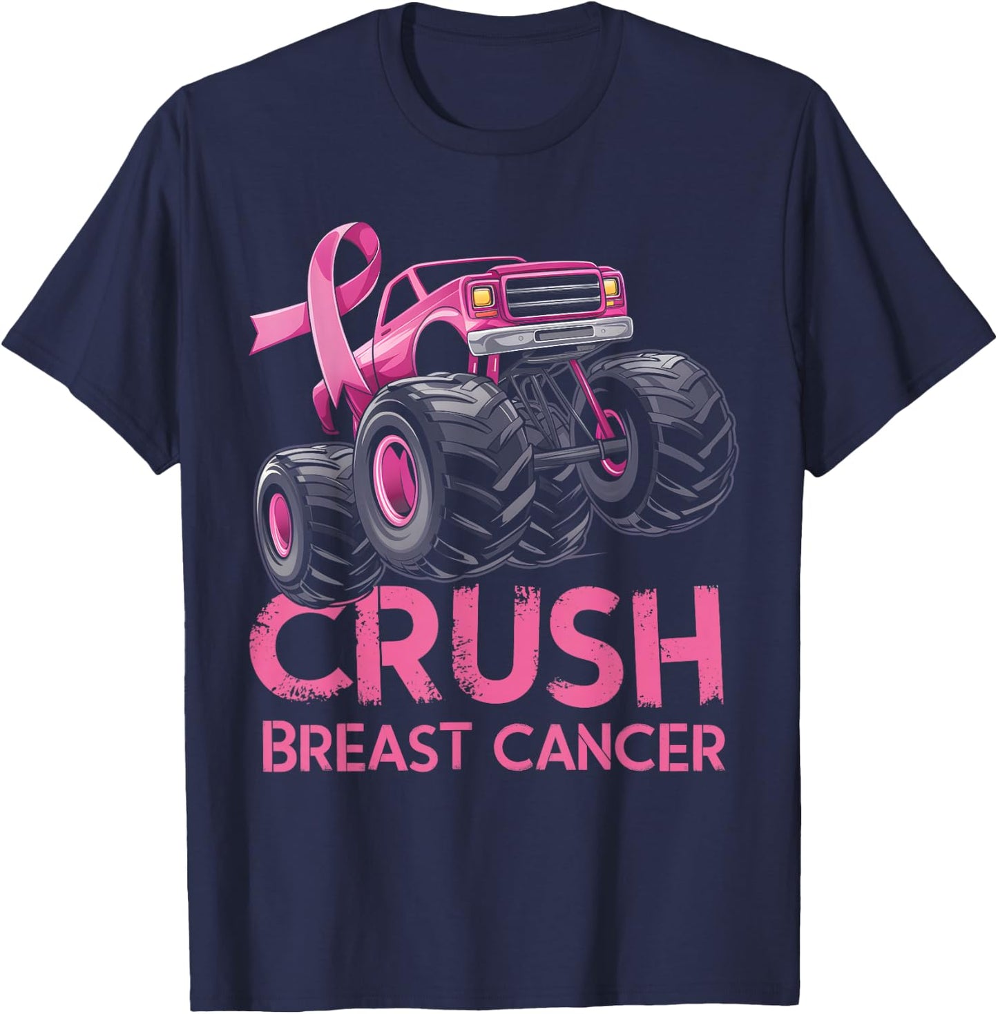Crush Breast Cancer Awareness Truck pink for kids T-Shirt - T-Shirt | Navy