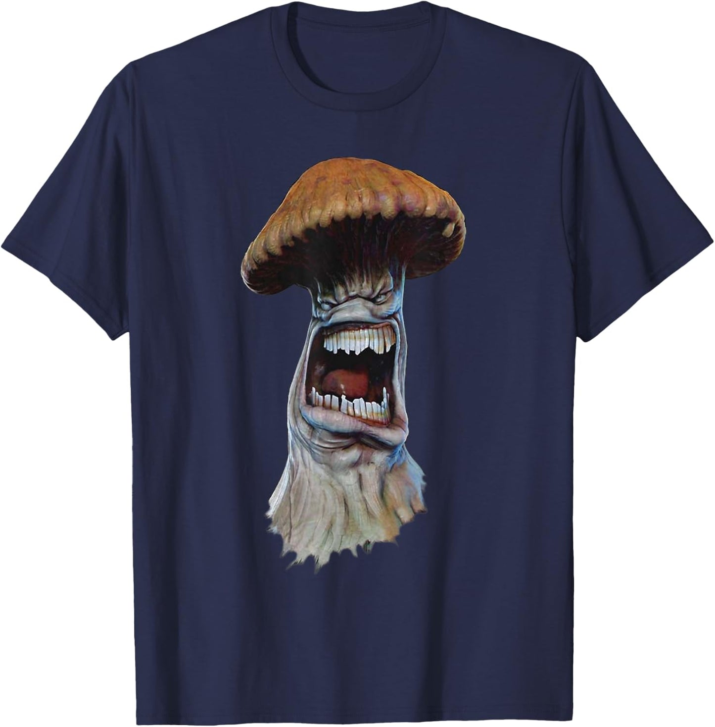 Peach-Bruh Scary Mushroom Head Art Monster Grumpy Angry T-Shirt - T-Shirt | Navy