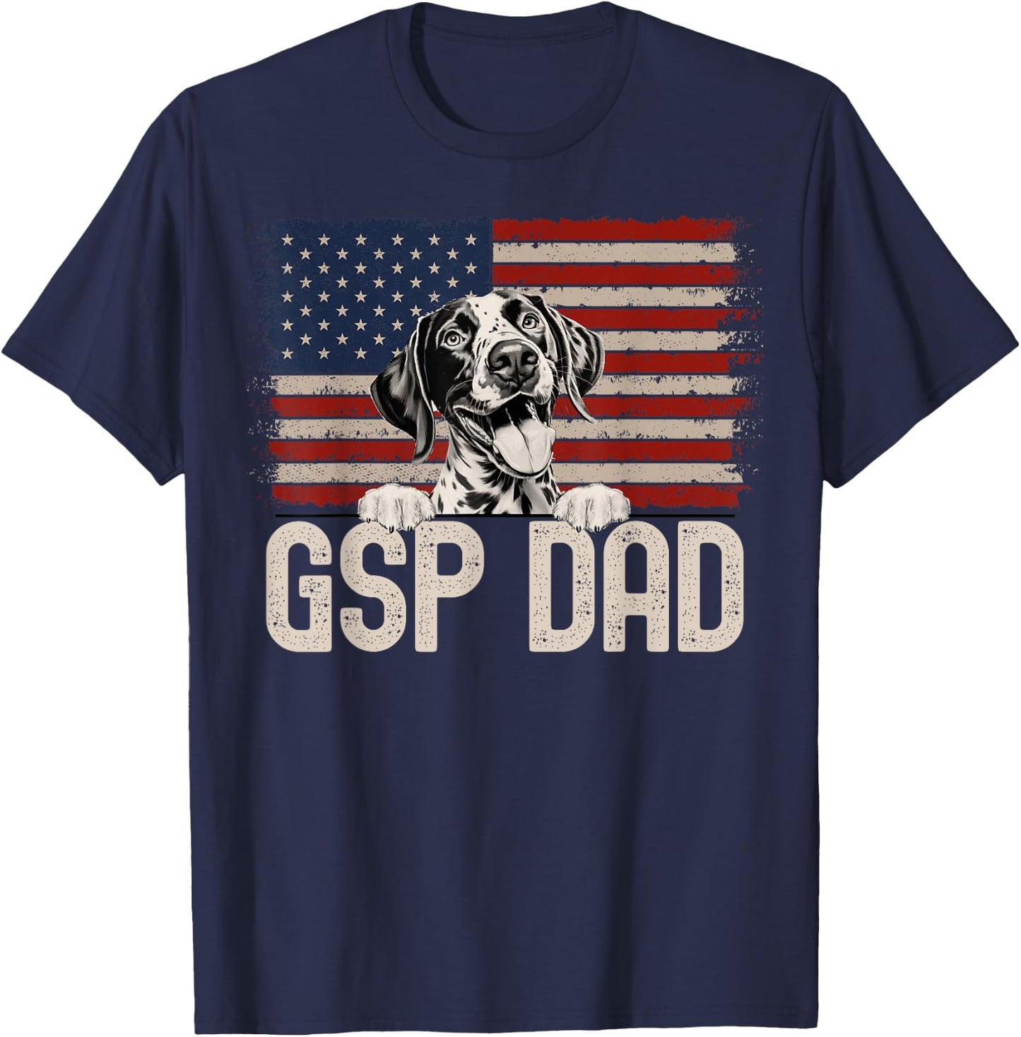 Best Dog Dad Ever American Flag - GSP Dad T-Shirt - T-Shirt | Navy