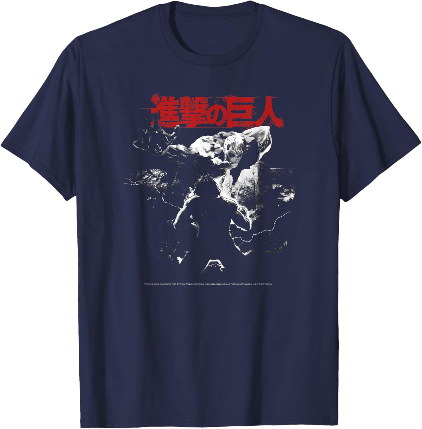 Attack on Titan Season 2 Black and White Key Art AOT Anime T-Shirt - T-Shirt | Navy