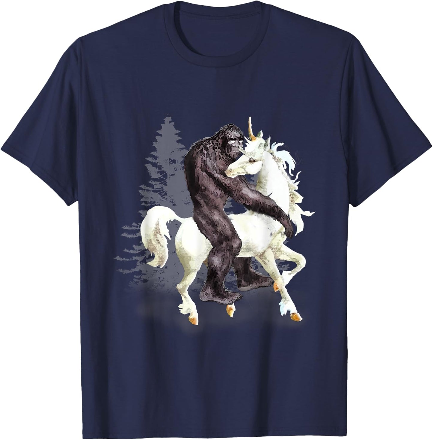 Bigfoot Sasquatch Riding Unicorn Funny Cute Gift T-Shirt - T-Shirt | Navy