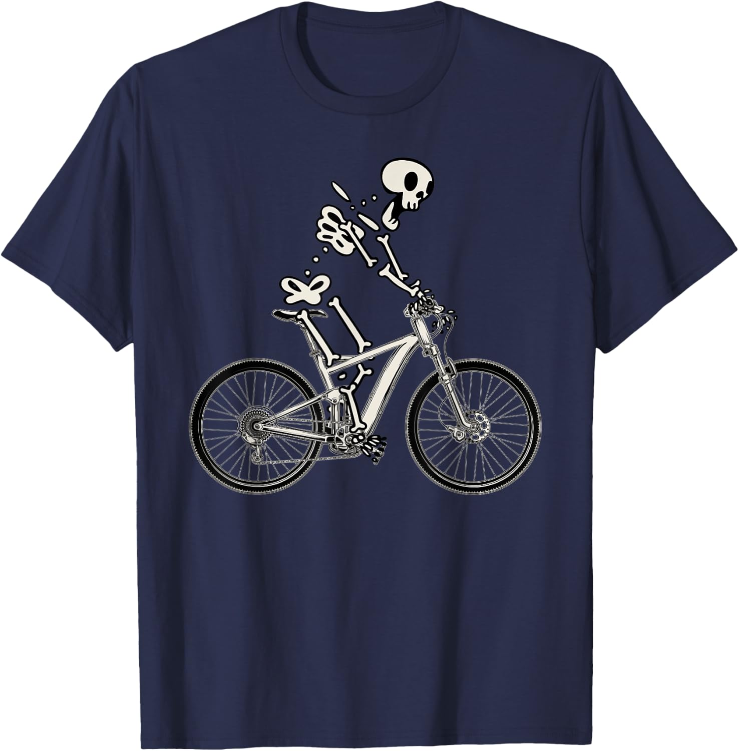 Bike Funny Skeleton On Bicycle Biker Mountain Bike T-Shirt - T-Shirt | Navy
