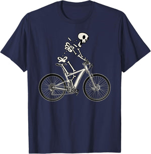 Bike Funny Skeleton On Bicycle Biker Mountain Bike T-Shirt - T-Shirt | Navy