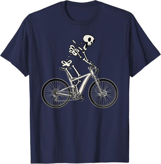 Bike Funny Skeleton On Bicycle Biker Mountain Bike T-Shirt - T-Shirt | Navy