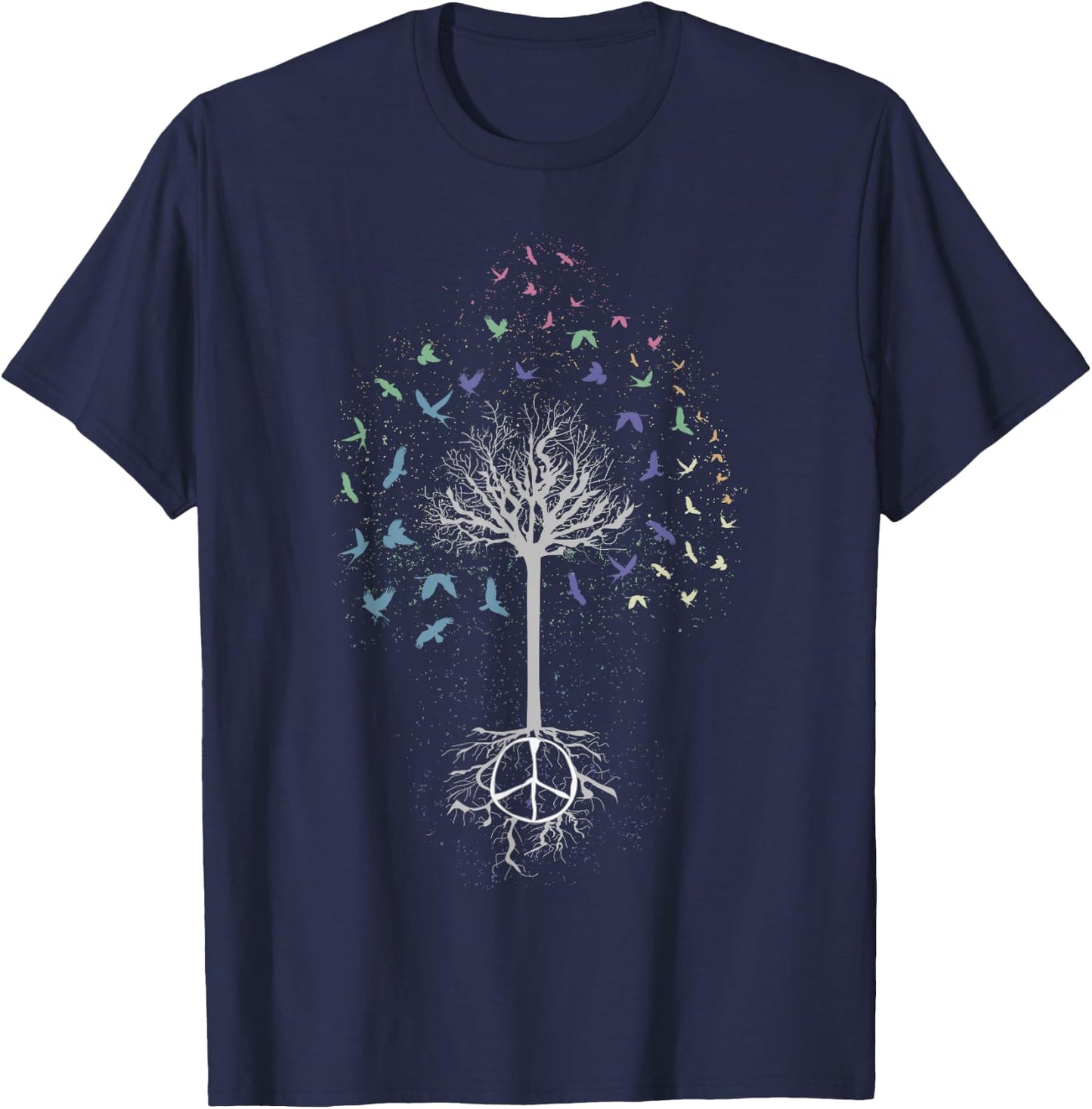 World Peace Tree Freedom Dove Birds Environment T-Shirt - T-Shirt | Navy