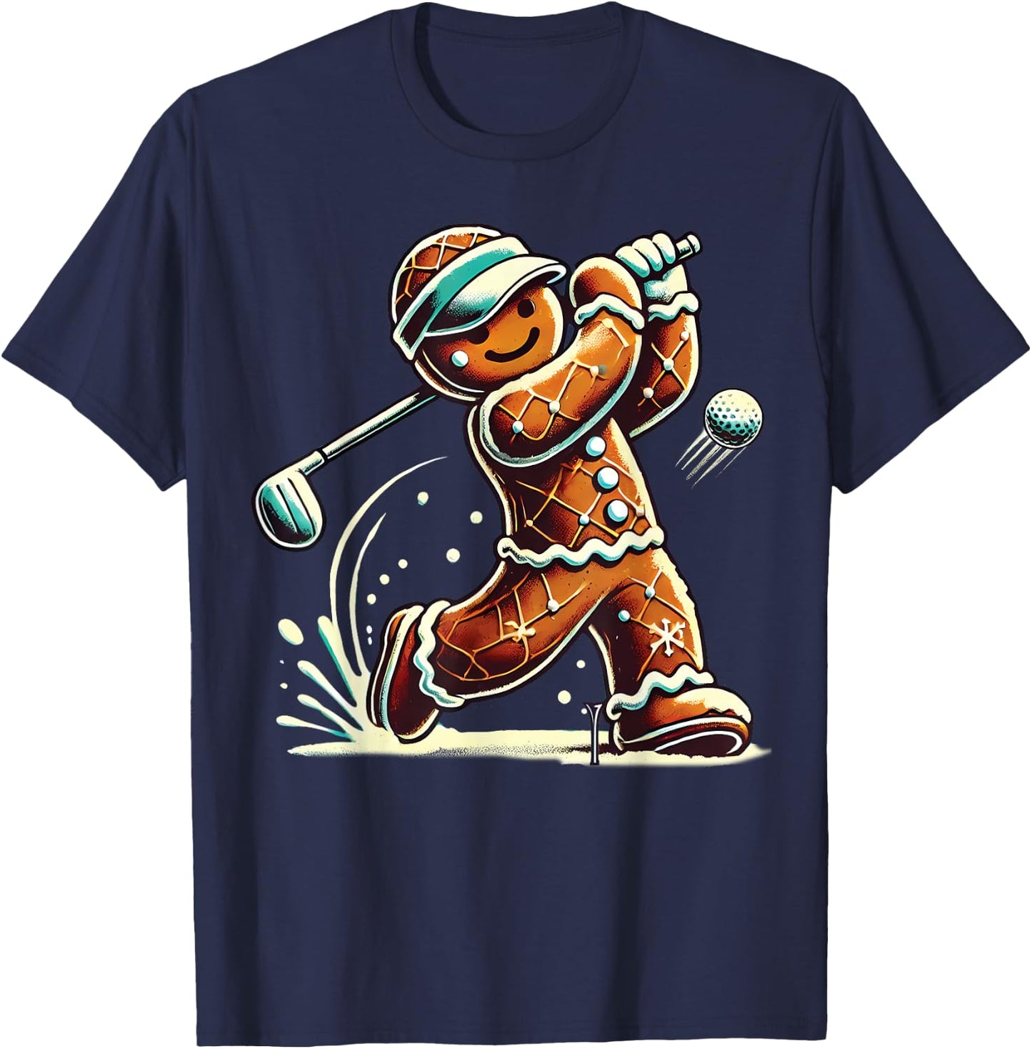Gingerbread Playing Golf ball Christmas Golf lover Xmas T-Shirt - T-Shirt | Navy