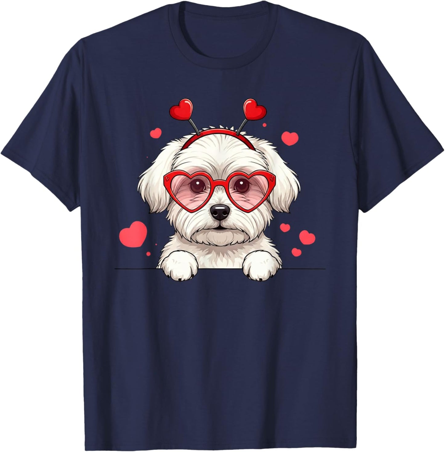 Maltese Dog Heart Headband Valentine Maltese T-Shirt - T-Shirt | Navy