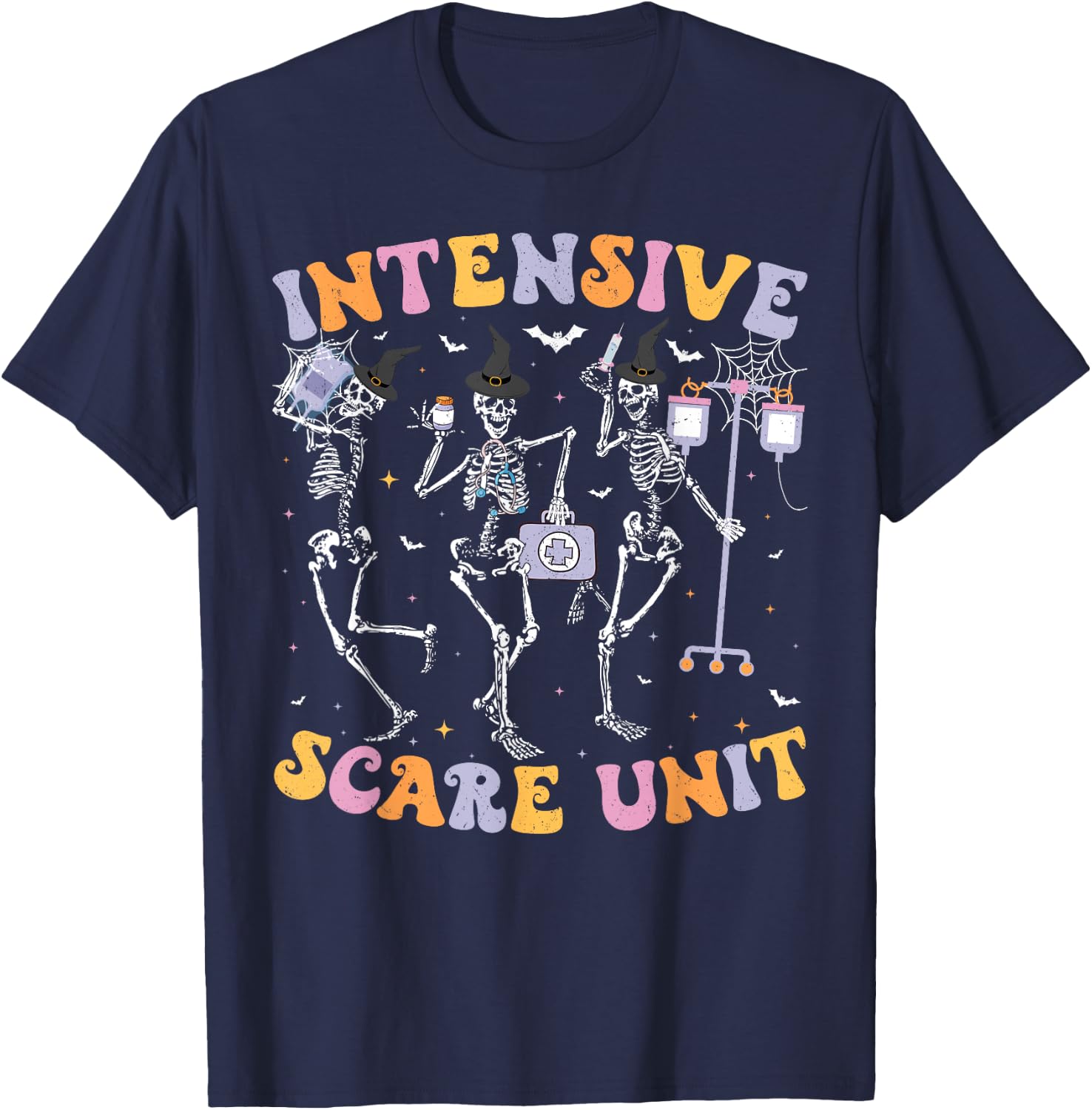 Halloween Intensive Care Scare Unit Skeleton ICU Nursing T-Shirt - T-Shirt | Navy