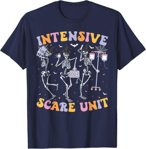 Halloween Intensive Care Scare Unit Skeleton ICU Nursing T-Shirt - T-Shirt | Navy