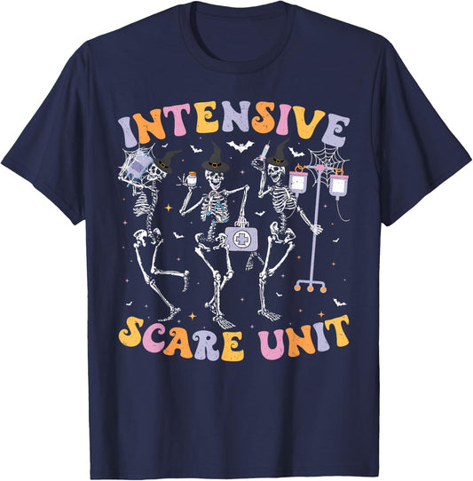 Halloween Intensive Care Scare Unit Skeleton ICU Nursing T-Shirt - T-Shirt | Navy