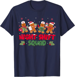 Nurse Christmas Night Shift Squad Gingerbread RN ER ED T-Shirt - T-Shirt | Navy