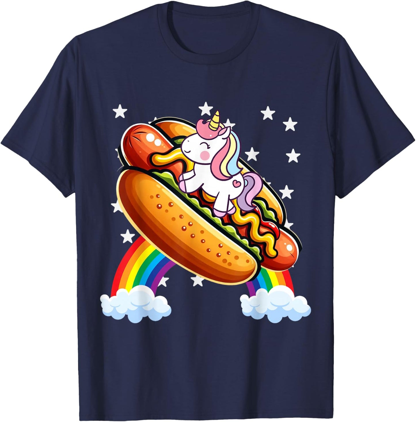 Unicorn Riding Hot Dog Boys Girls Women Kids Teens Adults T-Shirt - T-Shirt | Navy