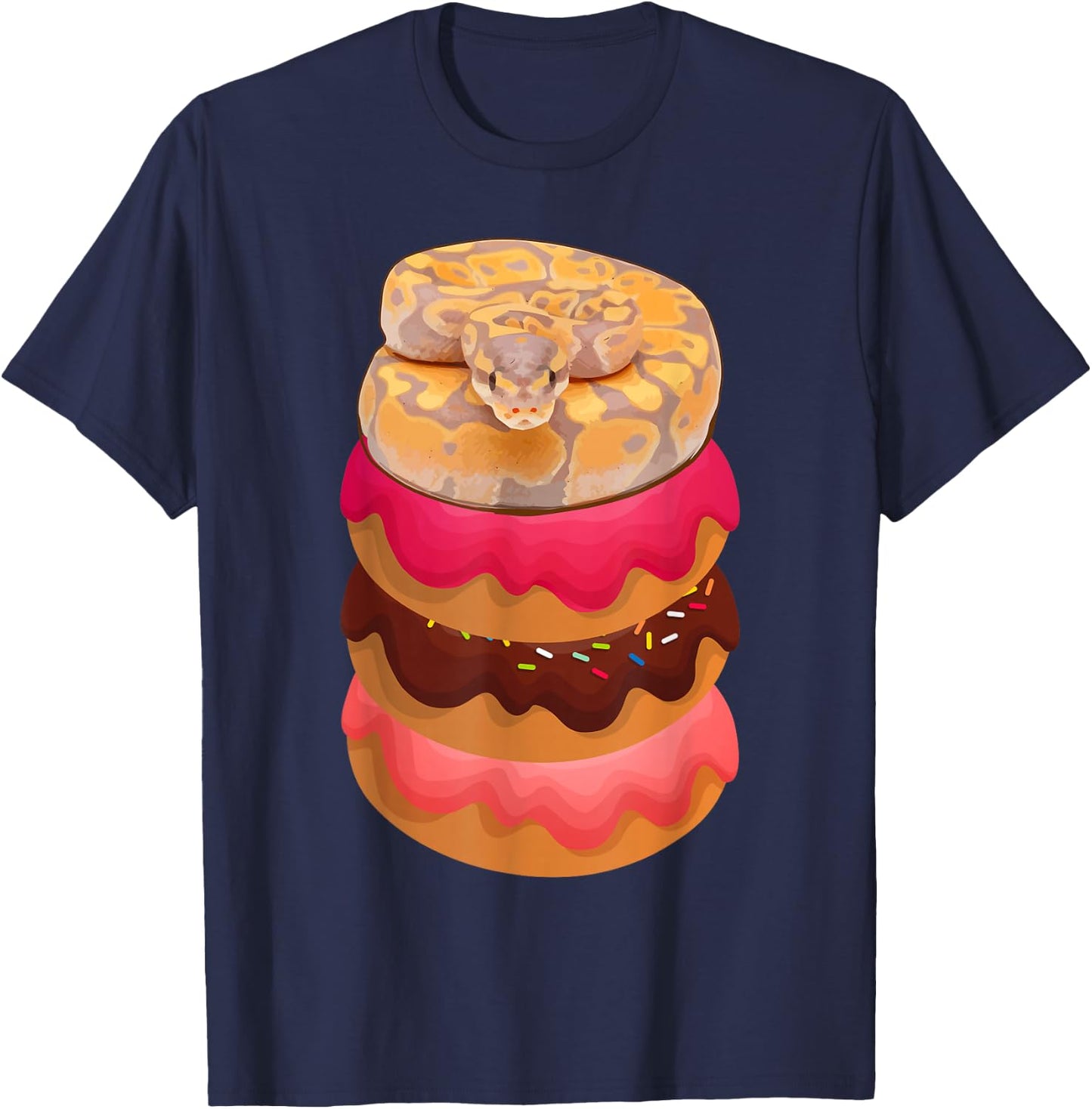 Ball Python Snake Reptile on Doughnuts Donuts Herpetologists T-Shirt - T-Shirt | Navy