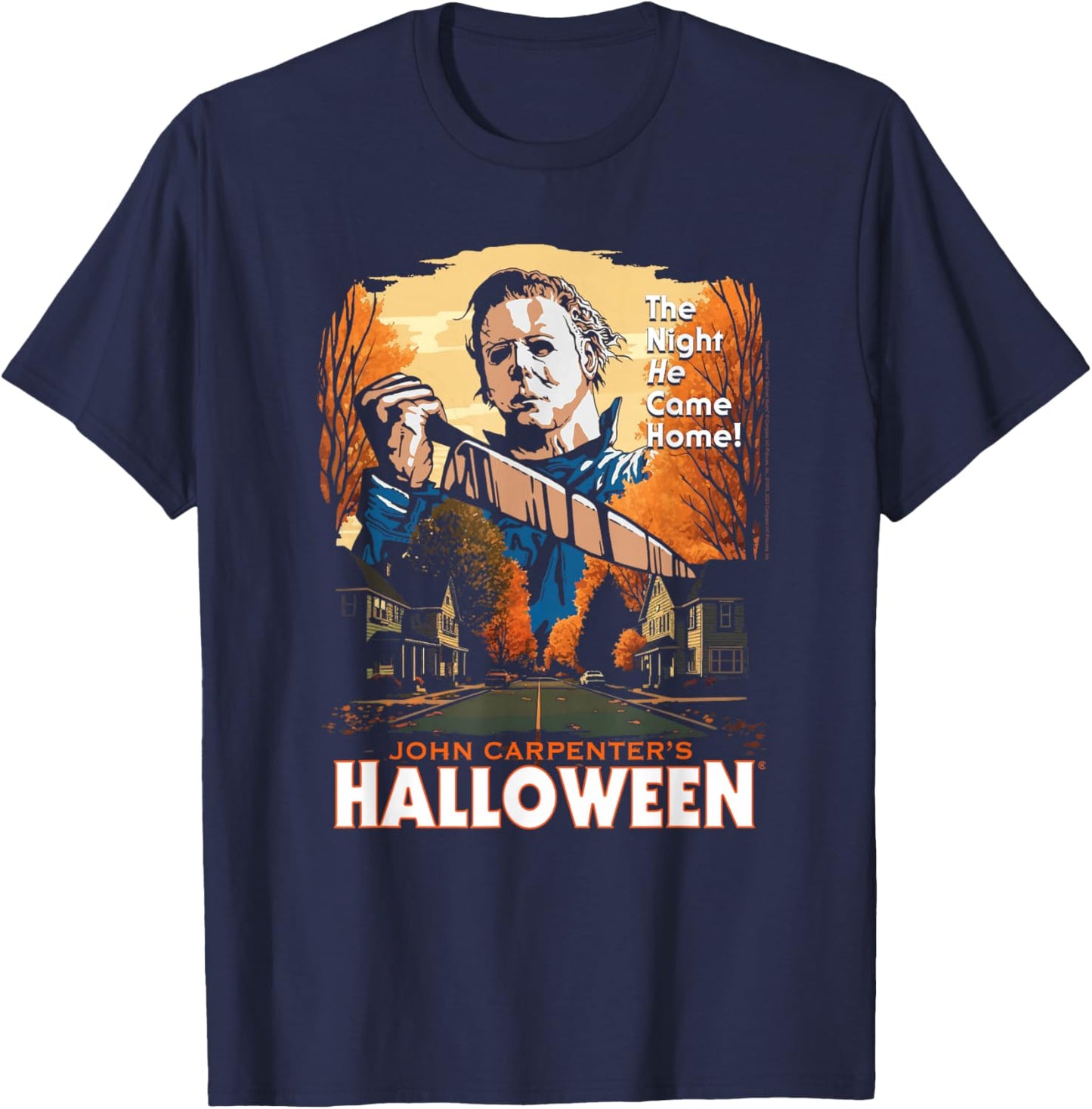 Halloween Mike Myers Haddonfield Illustration Horror Movie T-Shirt - T-Shirt | Navy