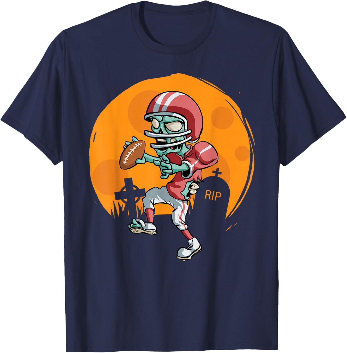 Funny Football Zombie Player Halloween Football Sport Gift T-Shirt - T-Shirt | Navy