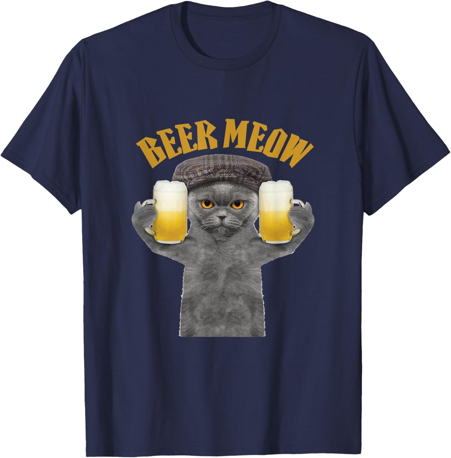 Beer Meow Cat Kitty Drinking or Serving Alcohol Women T-Shirt - T-Shirt | Navy