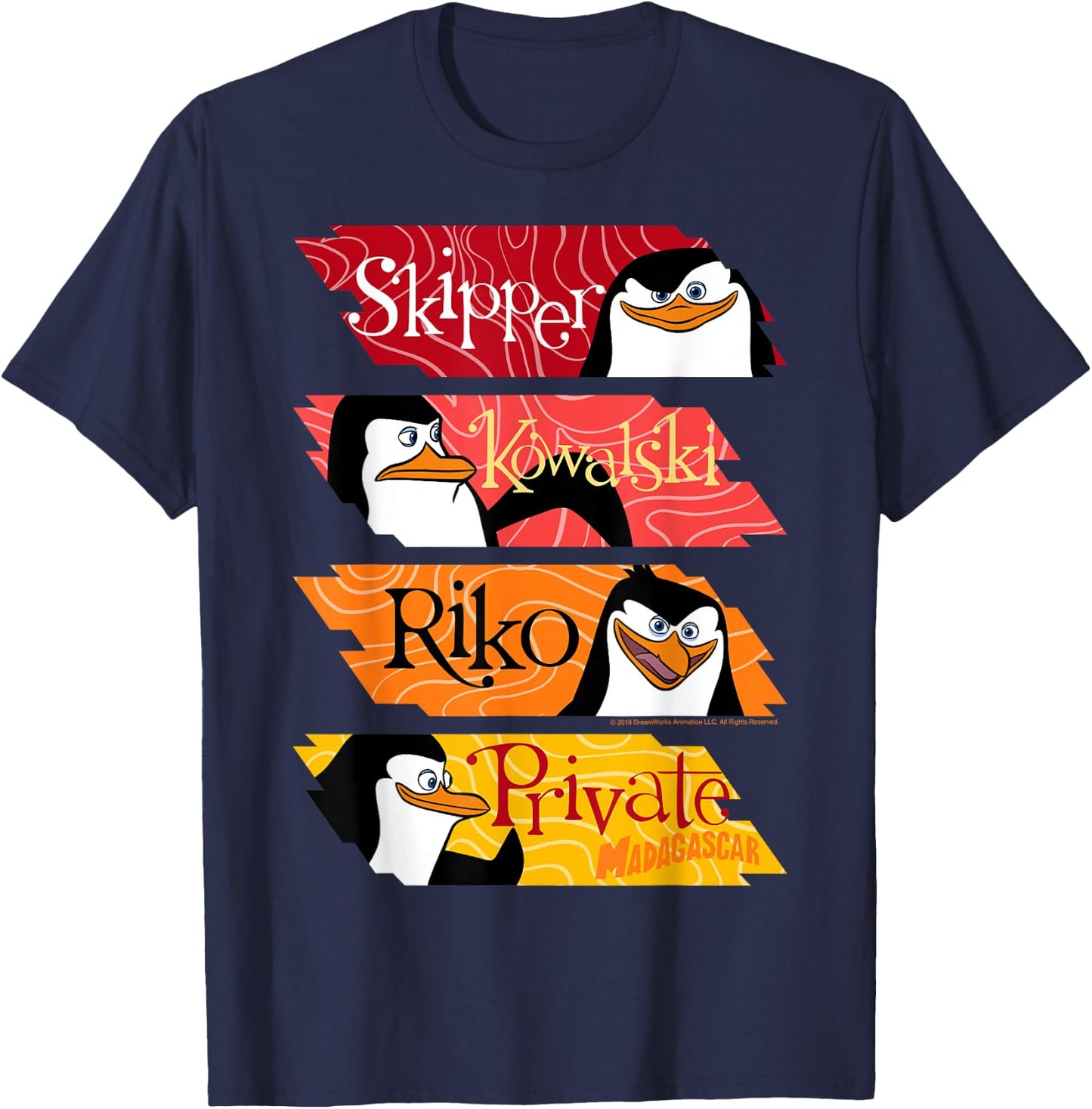 Madagascar Penguins Name Panels Poster T-Shirt - T-Shirt | Navy