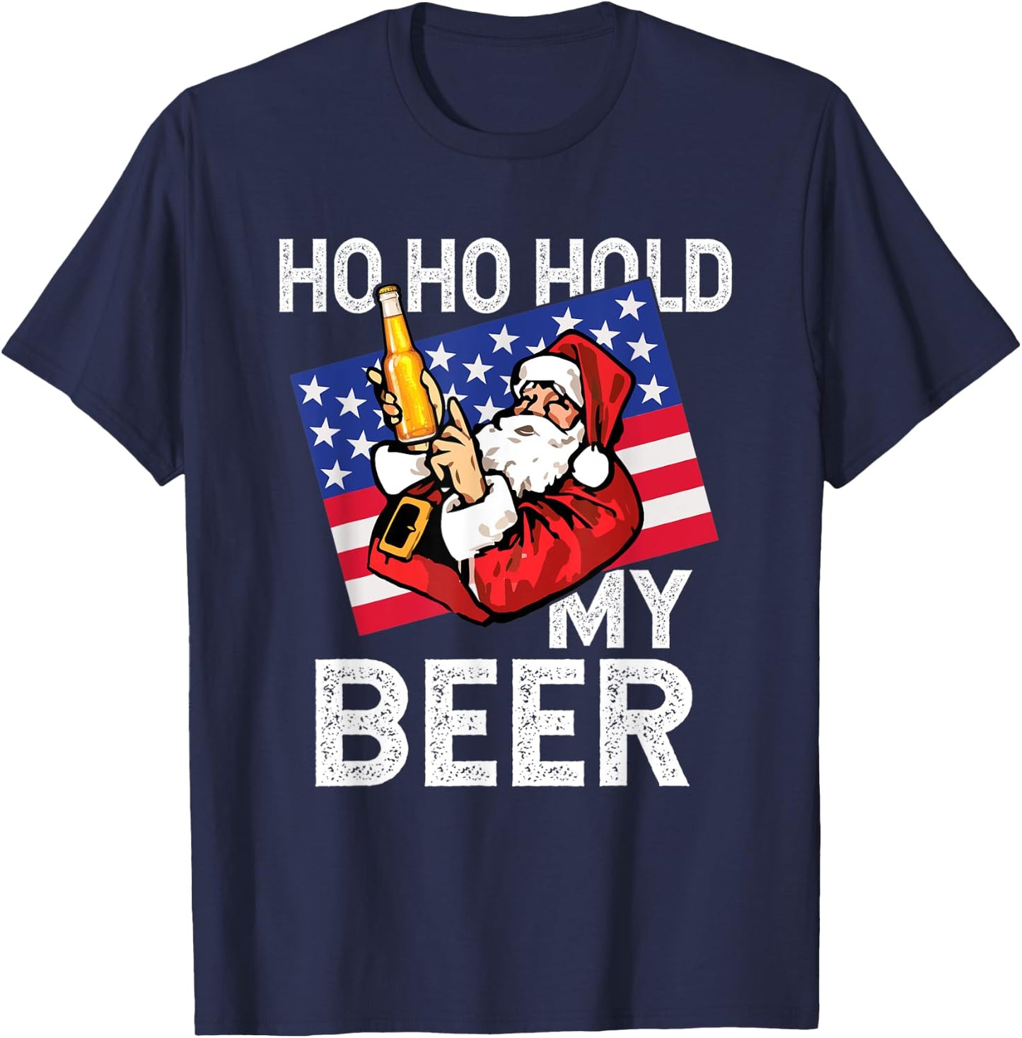 Christmas In July - Santa Ho Ho Hold My Beer Drinking Party T-Shirt - T-Shirt | Navy