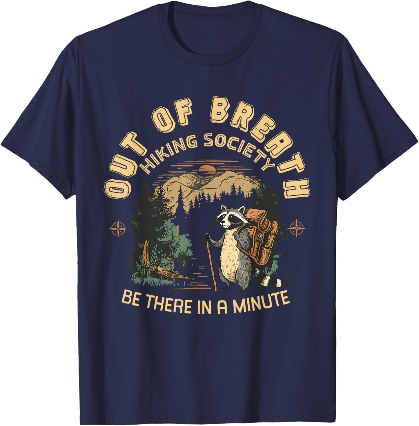 Out of Breath Hiking Society Nature Love Raccoon T-Shirt - T-Shirt | Navy