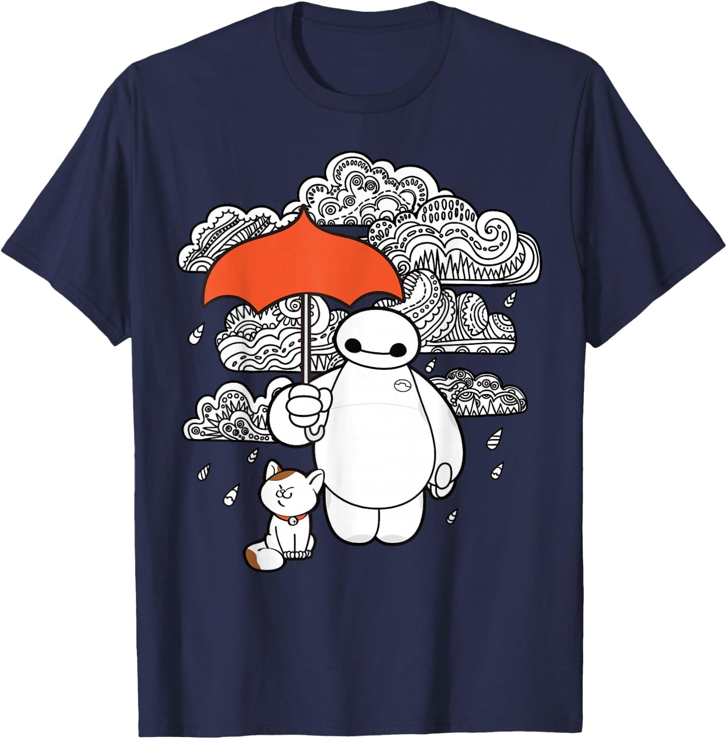 Disney Big Hero 6 Baymax Patterned Rain Clouds Portrait T-Shirt - T-Shirt | Navy