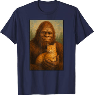 Bigfoot Orange Cat Painting Art Sasquatch Men Women Kids T-Shirt - T-Shirt | Navy