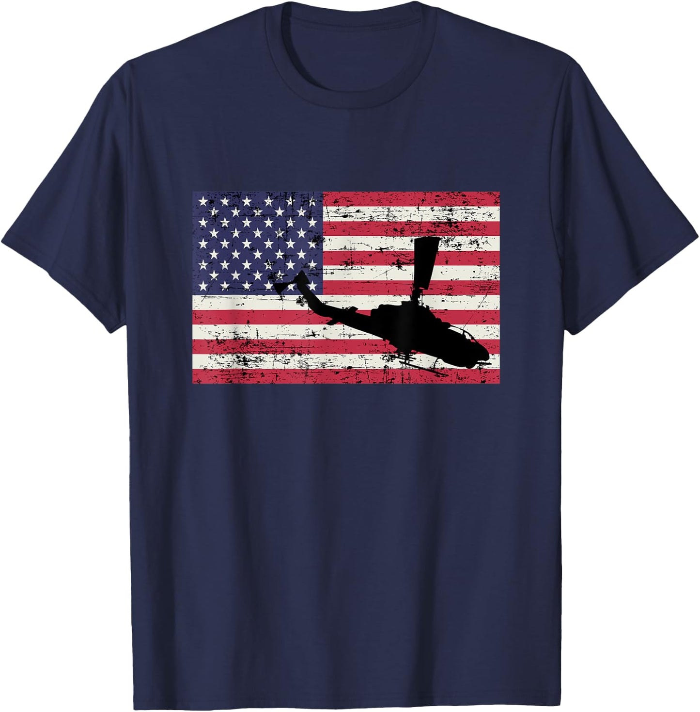 Patriotic AH-1 Cobra Attack Helicopter American flag Women Kids Men T-Shirt - T-Shirt | Navy