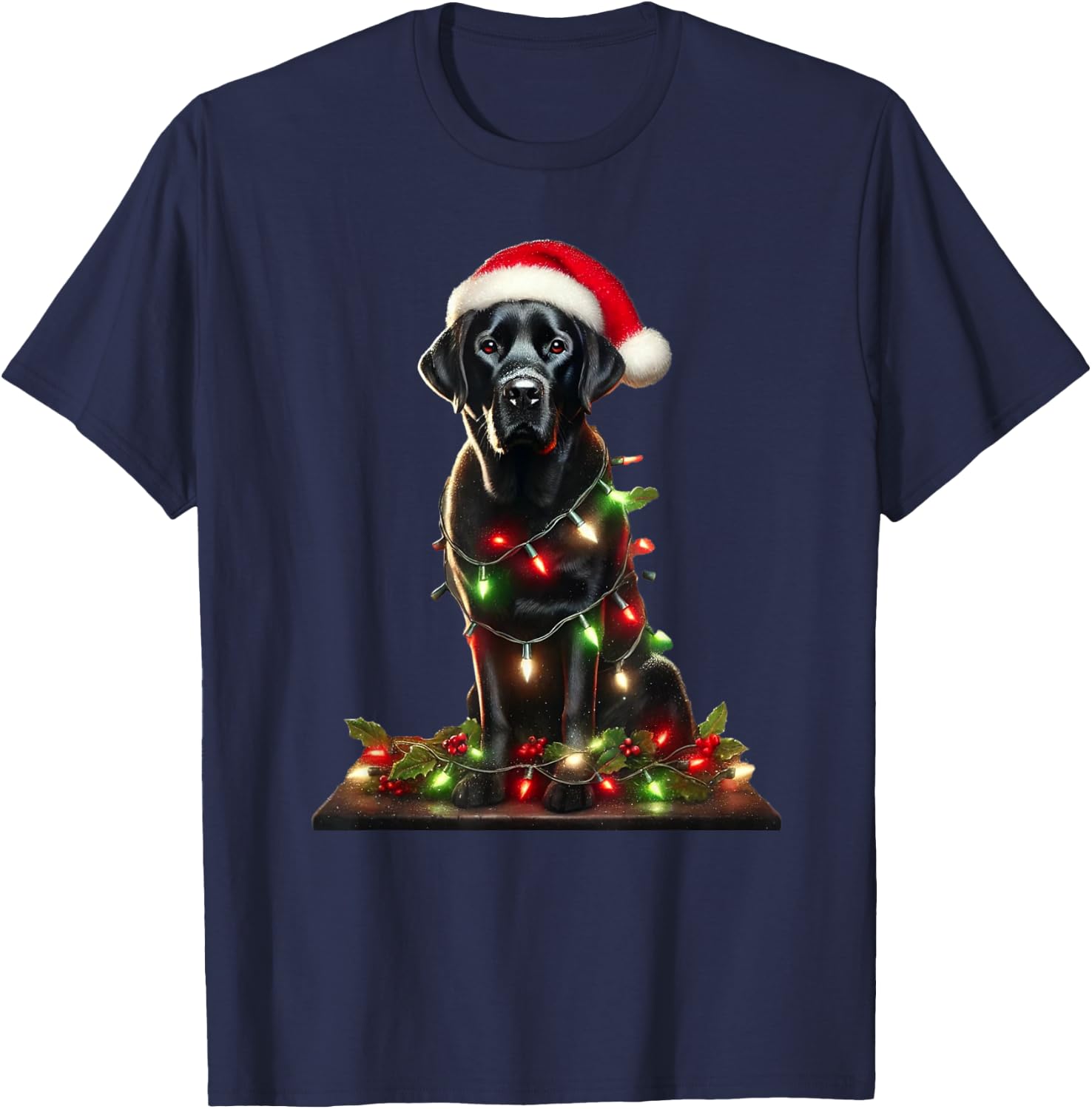 Funny Black Labrador Christmas Tree Light Pajama Dog Xmas T-Shirt - T-Shirt | Navy