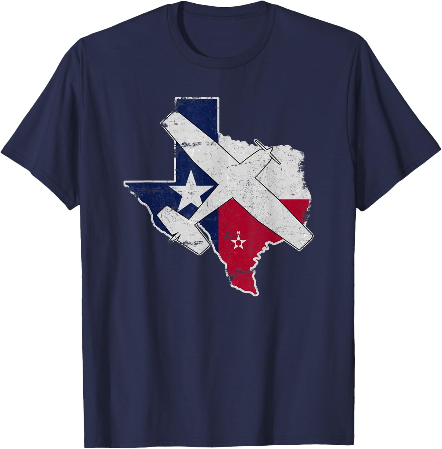 Texas Pilot State Flag C172 Skyhawk Airplane Vintage T-Shirt - T-Shirt | Navy