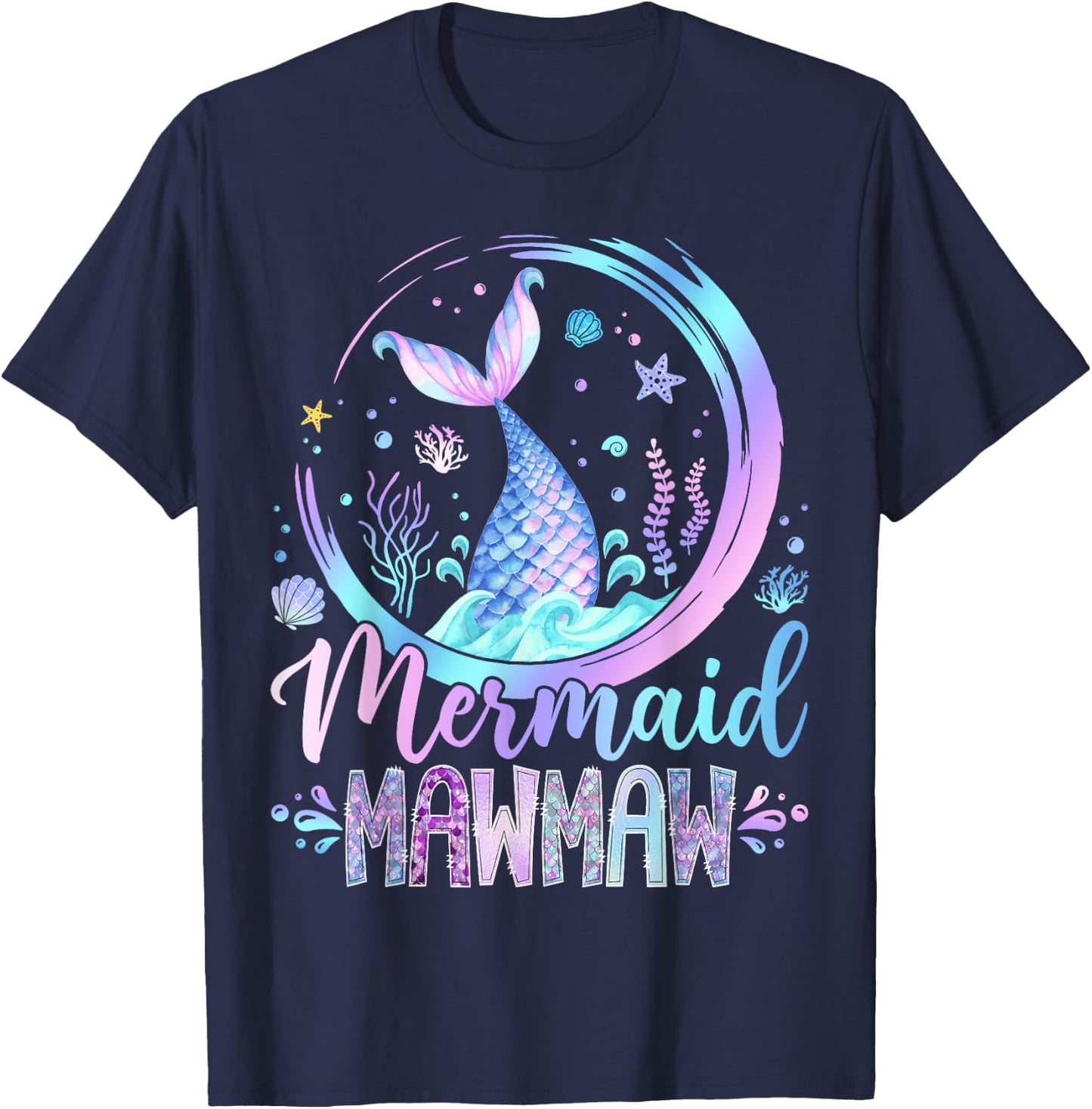 Mermaid Mawmaw Family Matching Girl Birthday Party T-Shirt - T-Shirt | Navy