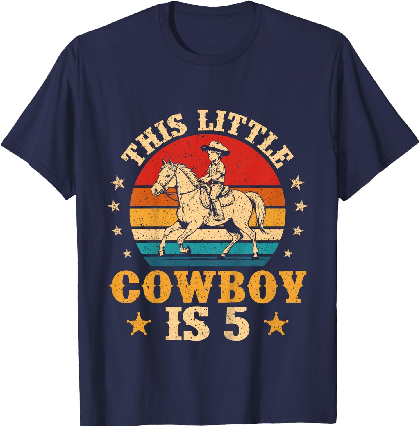 Kids 5th Birthday Cowboy 5 Year Old Boy Western Rodeo Horse Rider T-Shirt - T-Shirt | Navy