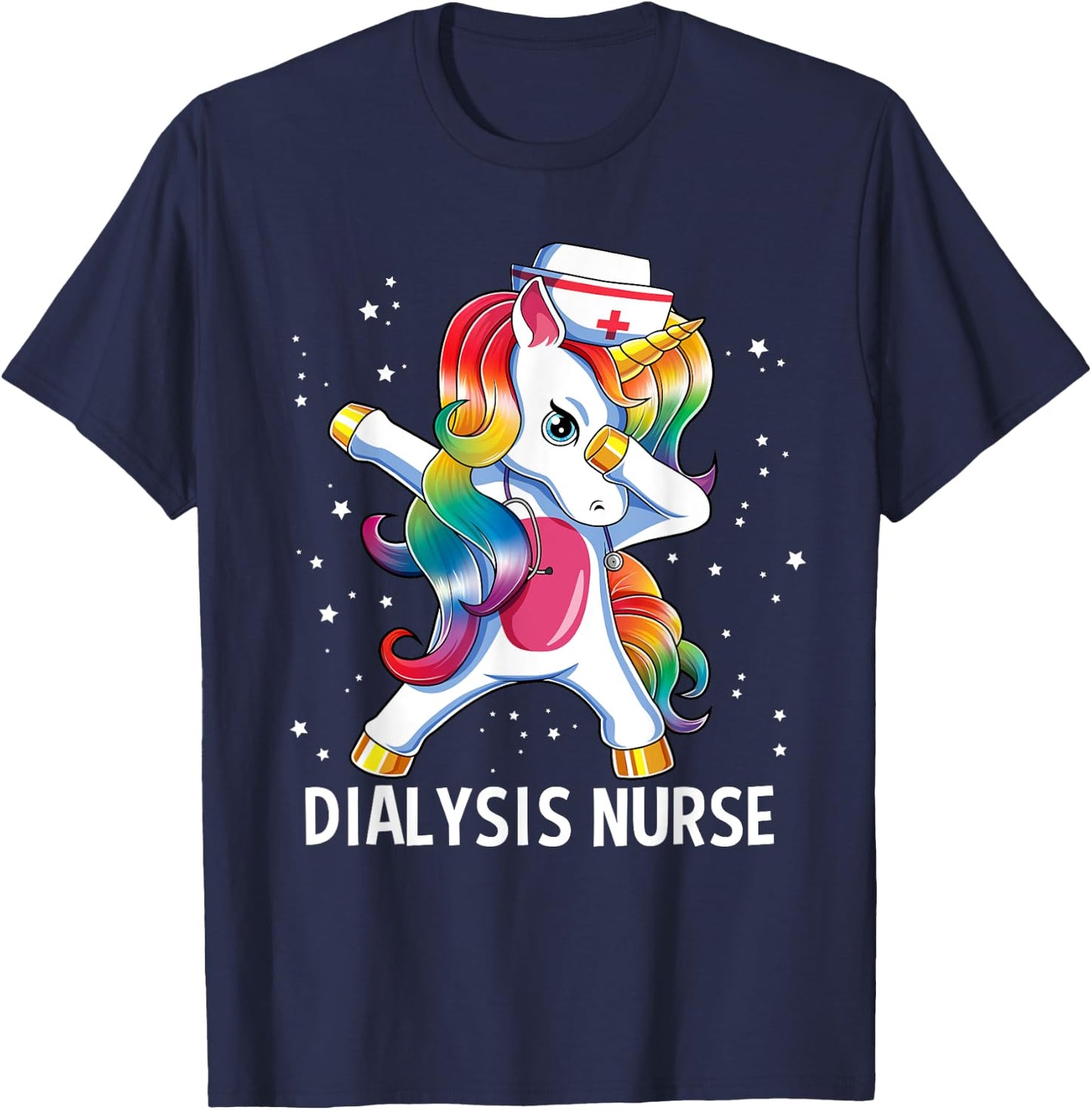 Dabbing Unicorn Funny Dialysis Nurse T-Shirt - T-Shirt | Navy