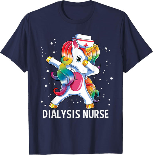 Dabbing Unicorn Funny Dialysis Nurse T-Shirt - T-Shirt | Navy