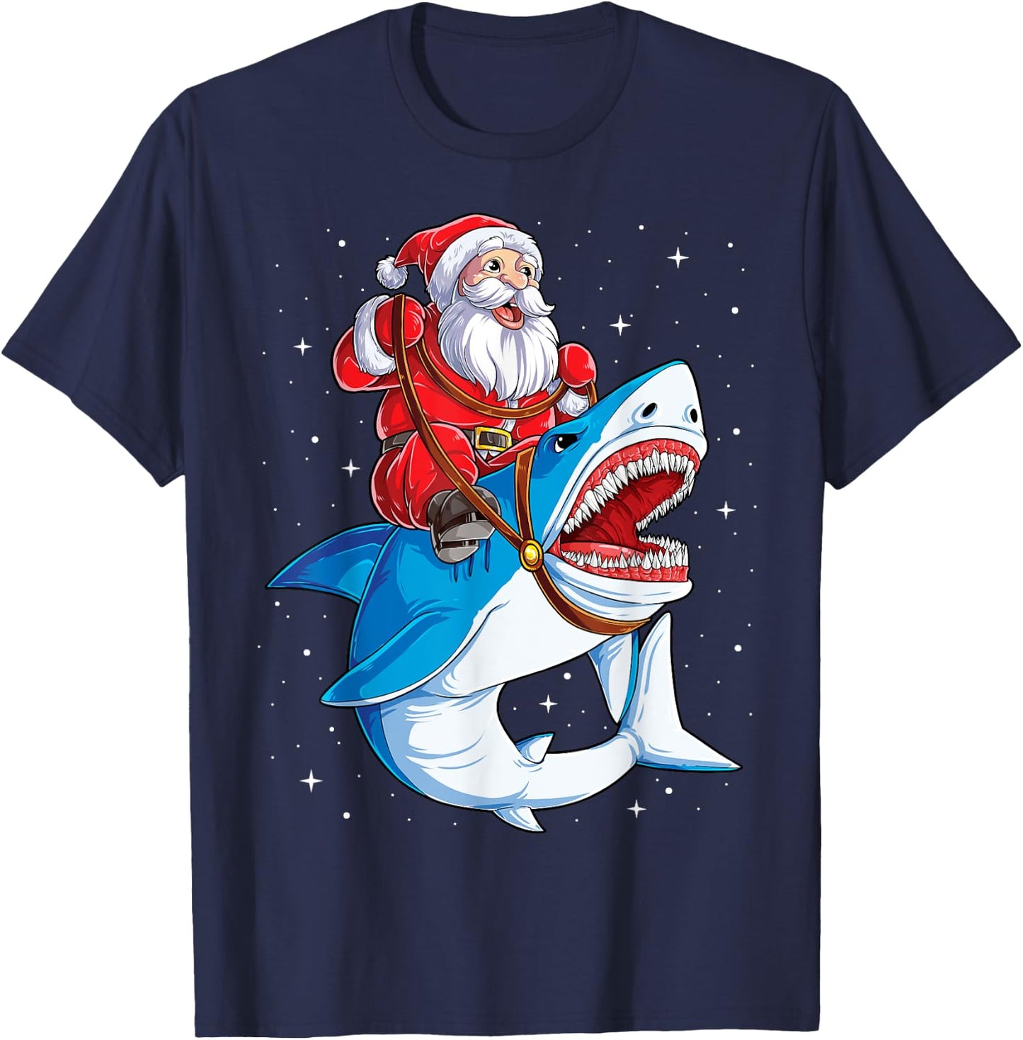 Santa Claus Riding Shark Christmas Boys Merry Sharkmas Xmas T-Shirt - T-Shirt | Navy