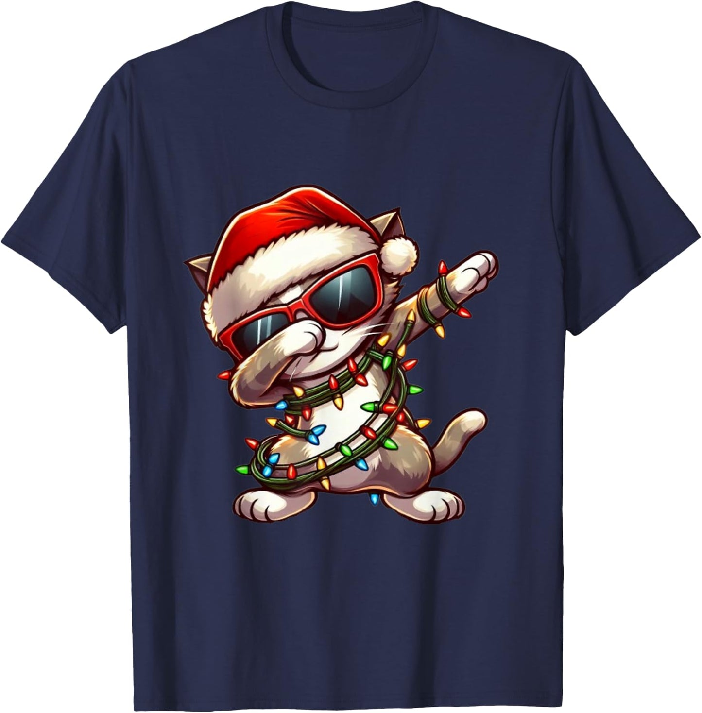 Funny Christmas Cat Dabbing Cute Meowy Xmas Men Women Cat T-Shirt - T-Shirt | Navy