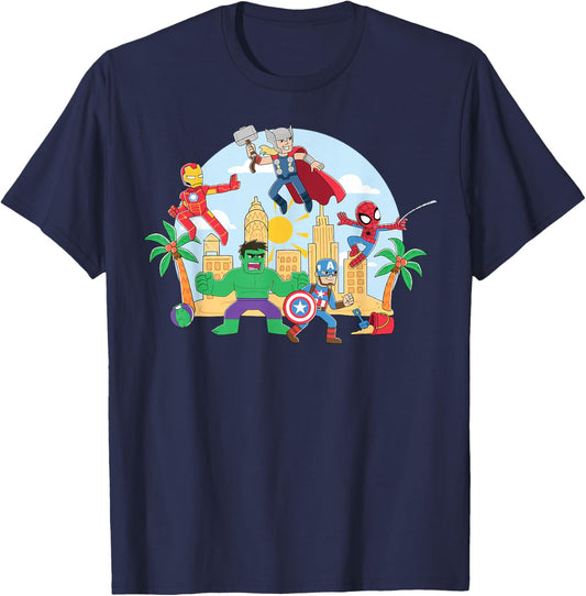 Marvel Super Heroes Avengers & Spider-Man Summer Beach T-Shirt - T-Shirt | Navy