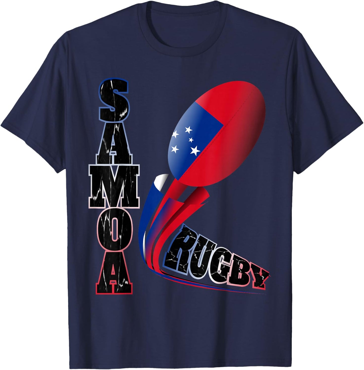 Samoa Rugby Fan Distressed Marbled Text Graphic T-Shirt - T-Shirt | Navy