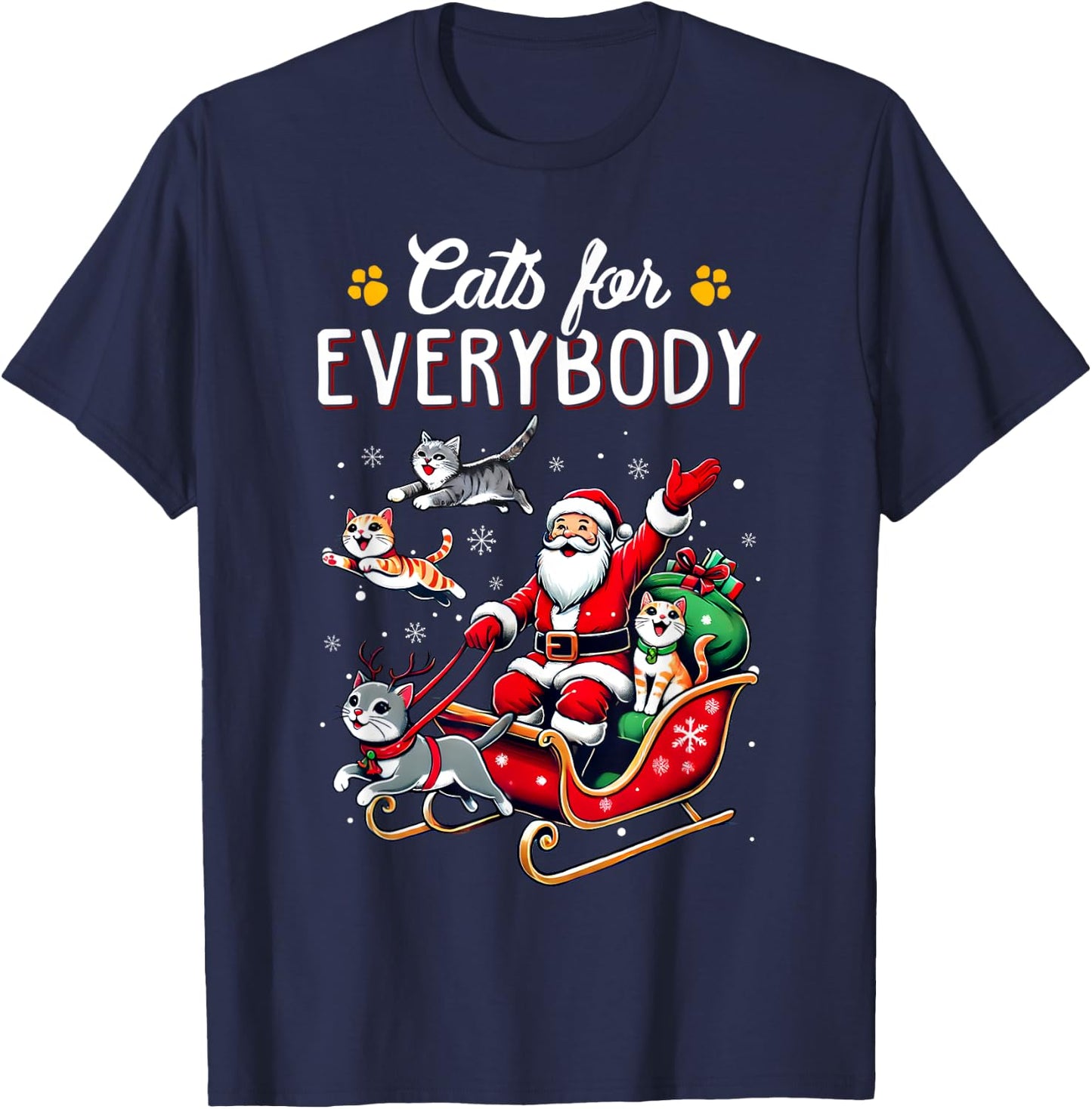 Cats For Everybody Christmas Cat Funny Xmas Men Women Santa T-Shirt - T-Shirt | Navy