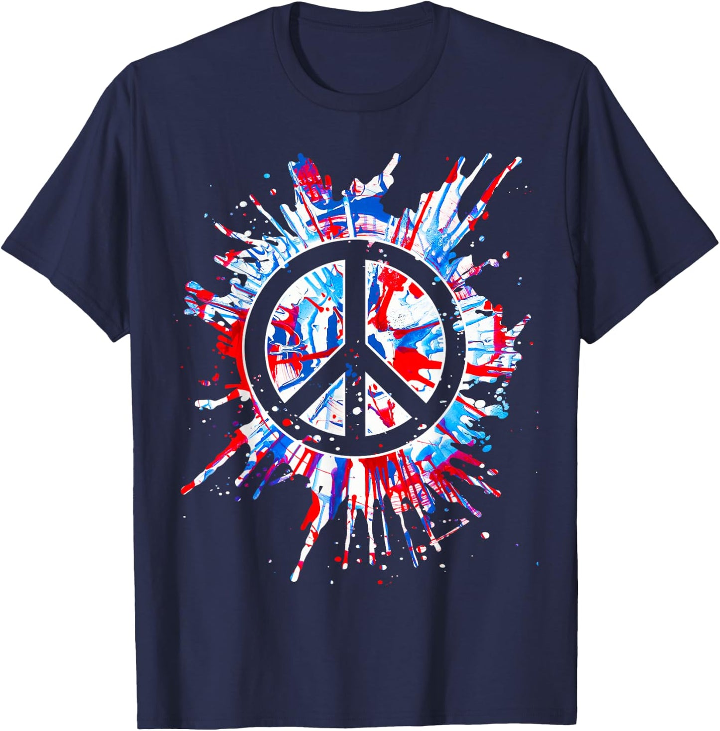 Peace Sign Red White Blue Patriotic Hippie Tie Dye T-Shirt - T-Shirt | Navy