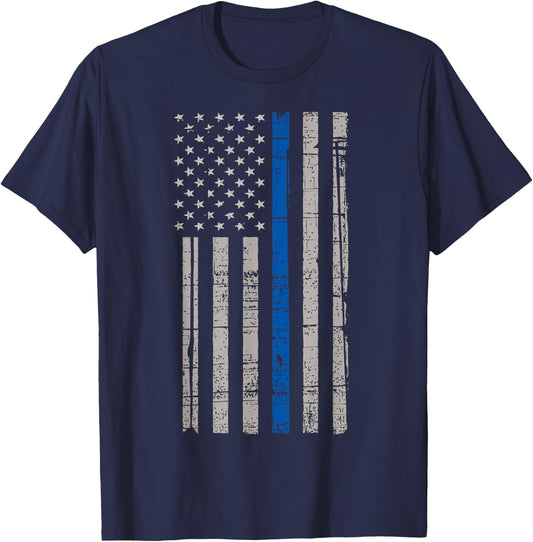 Police United Shirts - Thin Blue Line Police Flag T-Shirt - T-Shirt | Navy