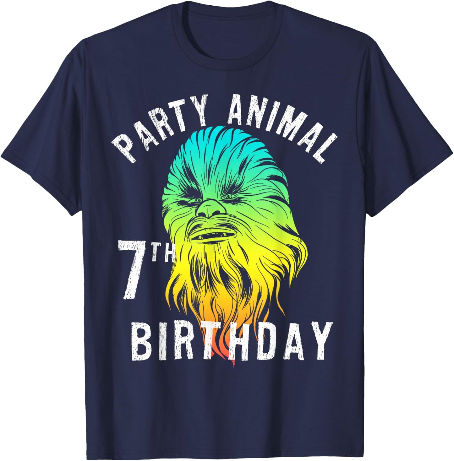 Star Wars Chewie Party Animal 7th Birthday Color Portrait T-Shirt - T-Shirt | Navy