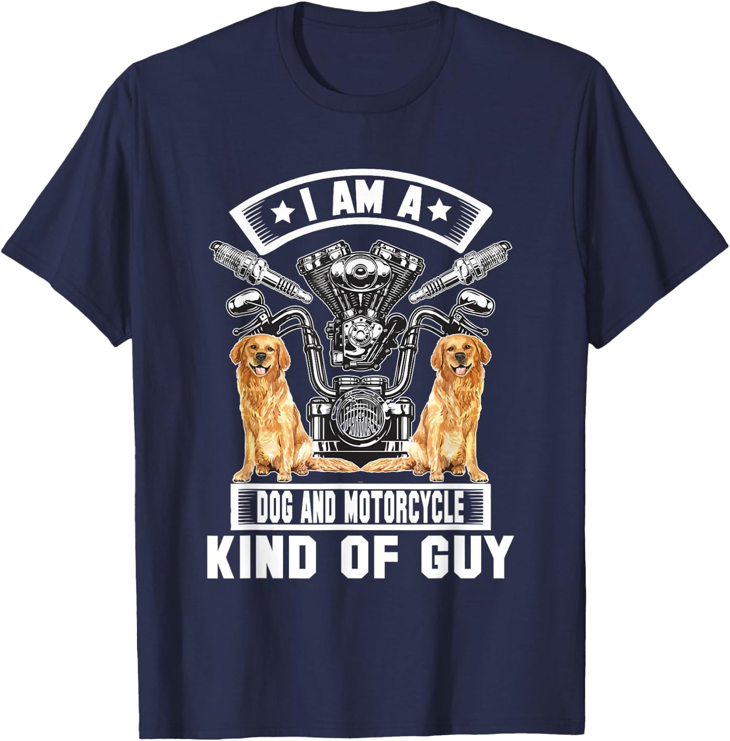 Motorcycle And Dog Bike Riding Dad Biker Labrador Men Women T-Shirt - T-Shirt | Navy