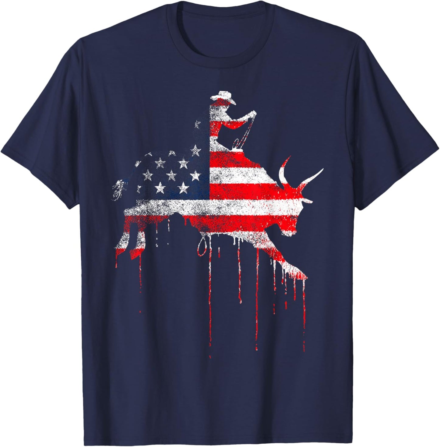 Rodeo Country Western Texas Barrel Racer American Flag USA T-Shirt - T-Shirt | Navy