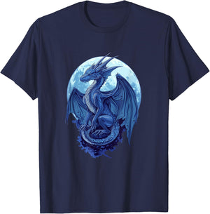 Night Sky Celestial Fantasy Moonlit Dragon T-Shirt - T-Shirt | Navy
