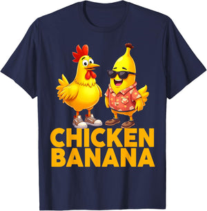 Funny Chicken Banana Graphic Men Women Kids T-Shirt - T-Shirt | Navy