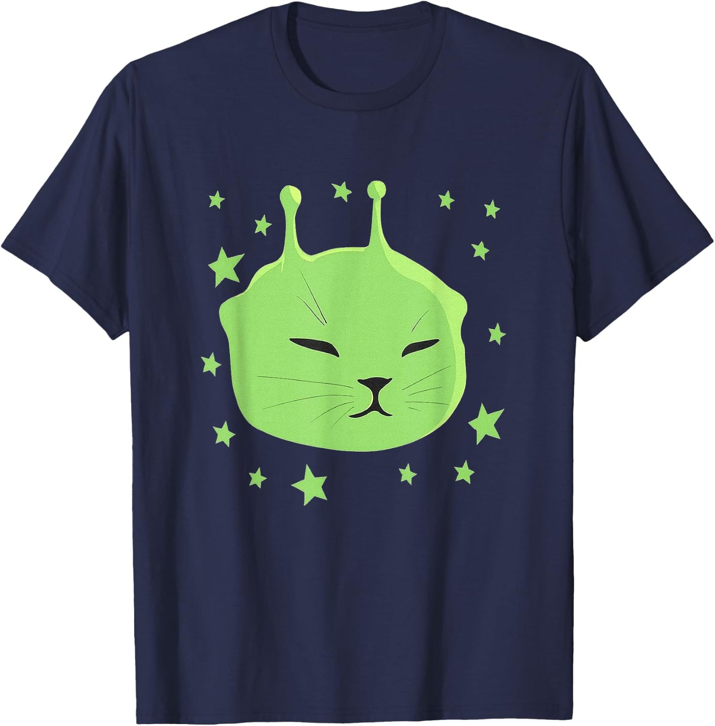 Alien Cat Meme Y2K Spaceship Space Kitty Silly Brainrot T-Shirt - T-Shirt | Navy