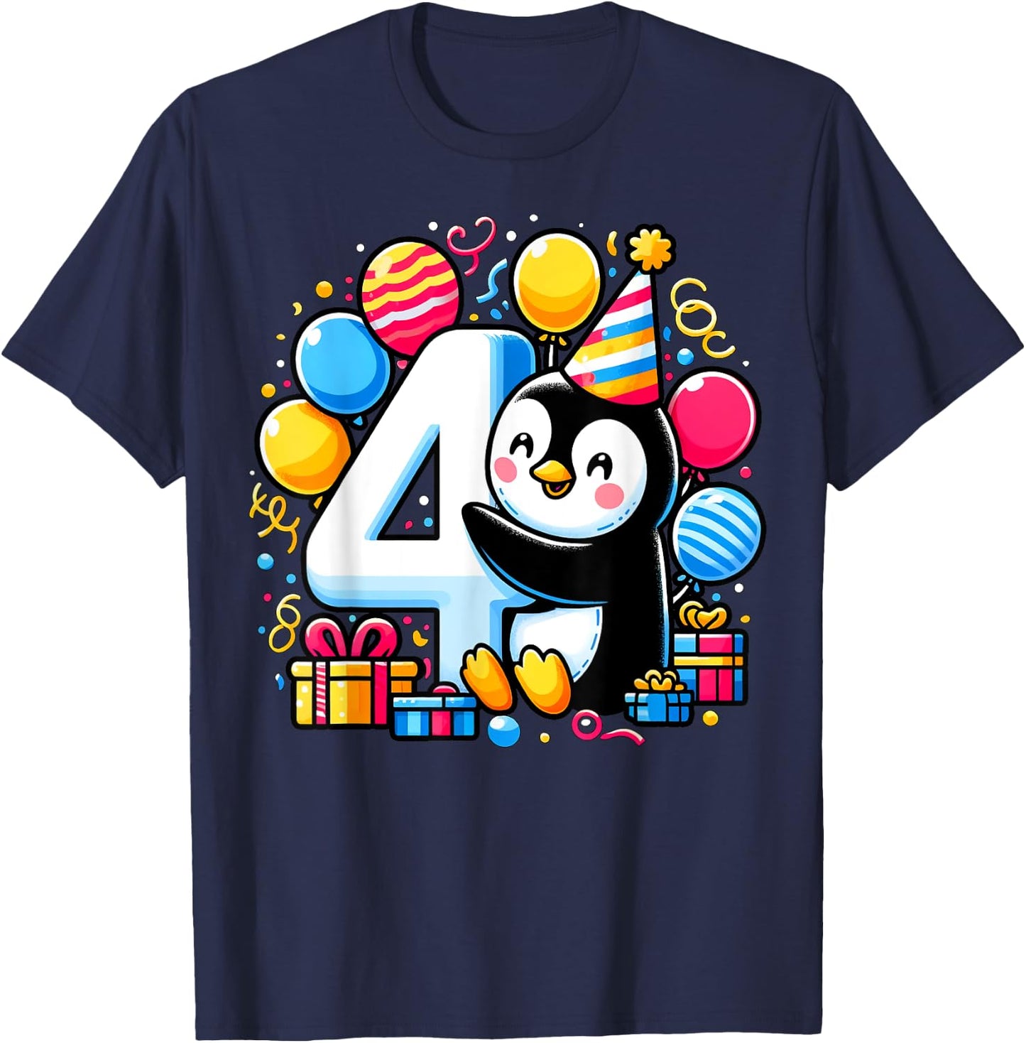 Penguin 4th birthday boy girl 4 year old fourth four Penguin T-Shirt - T-Shirt | Navy