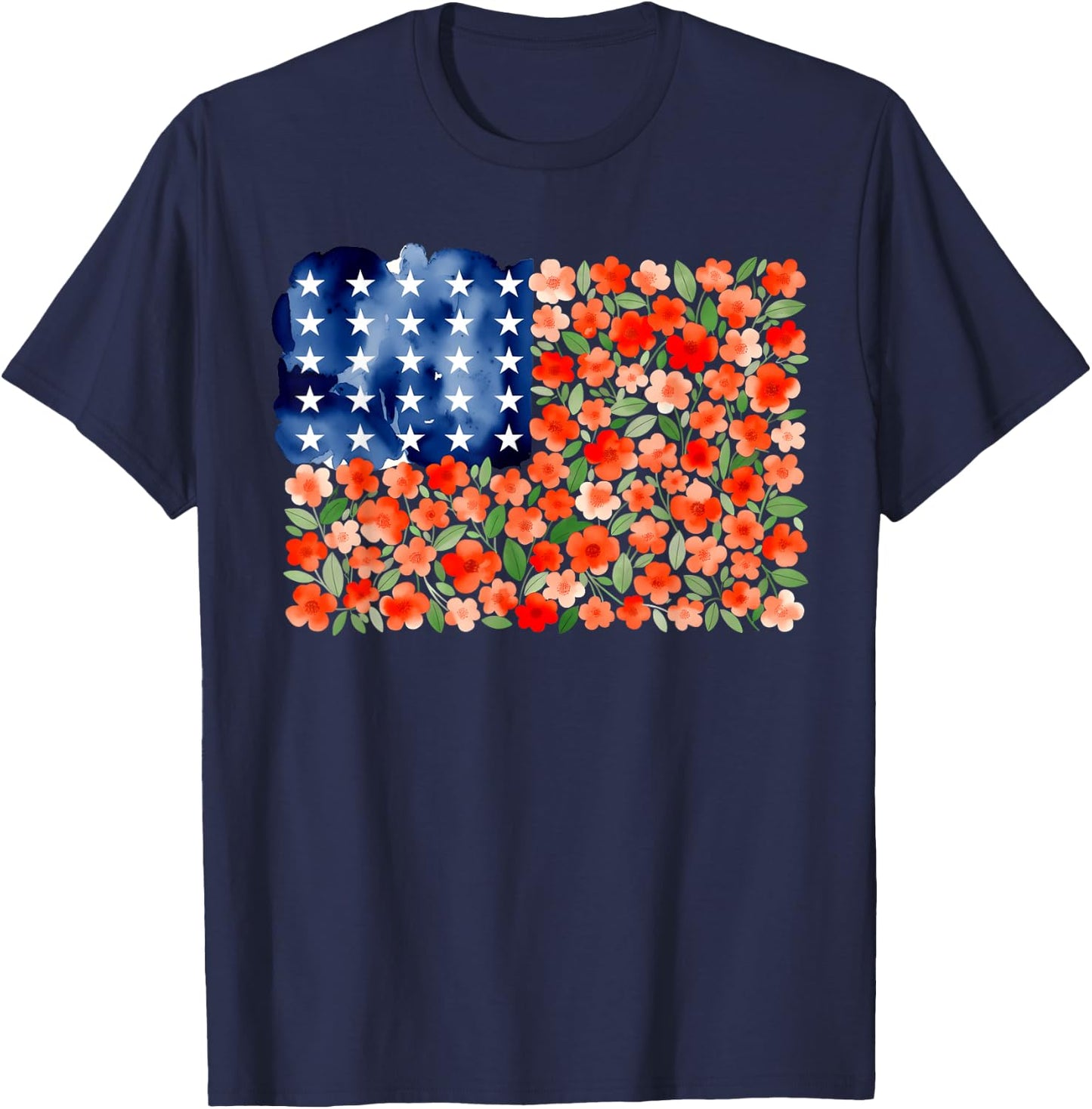 American Flag Poppy Flowers 4th of July Patriotic Men Women T-Shirt - T-Shirt | Navy