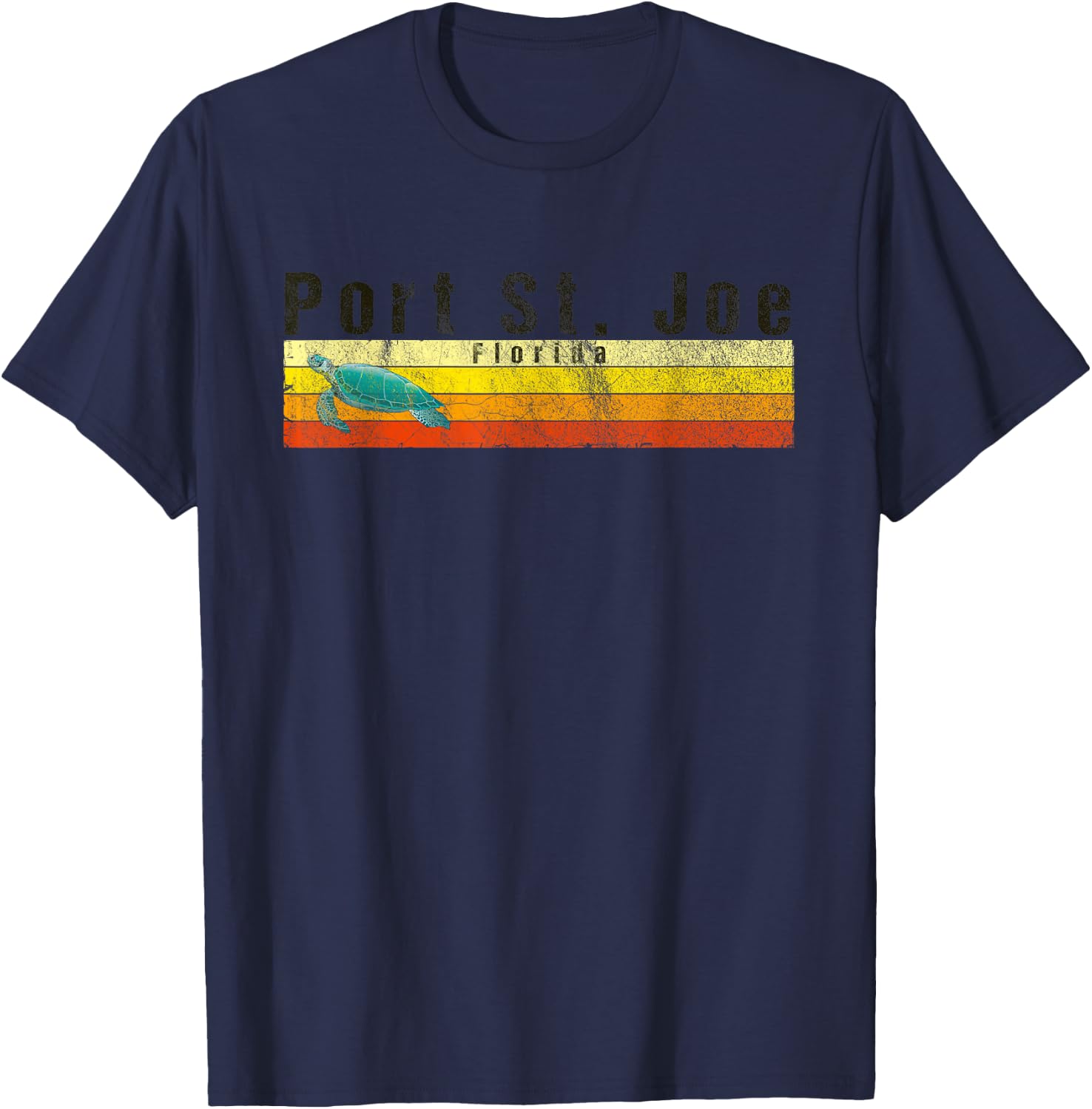 Port St. Joe, FL Vintage Beach Style Sea Turtle T-Shirt - T-Shirt | Navy