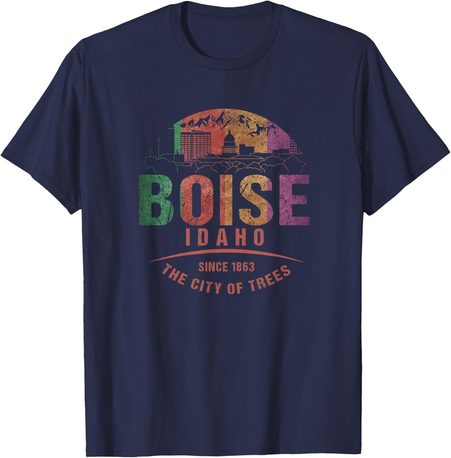 Boise Idaho City of Trees Grunge Art Novelty Souvenir T-Shirt - T-Shirt | Navy