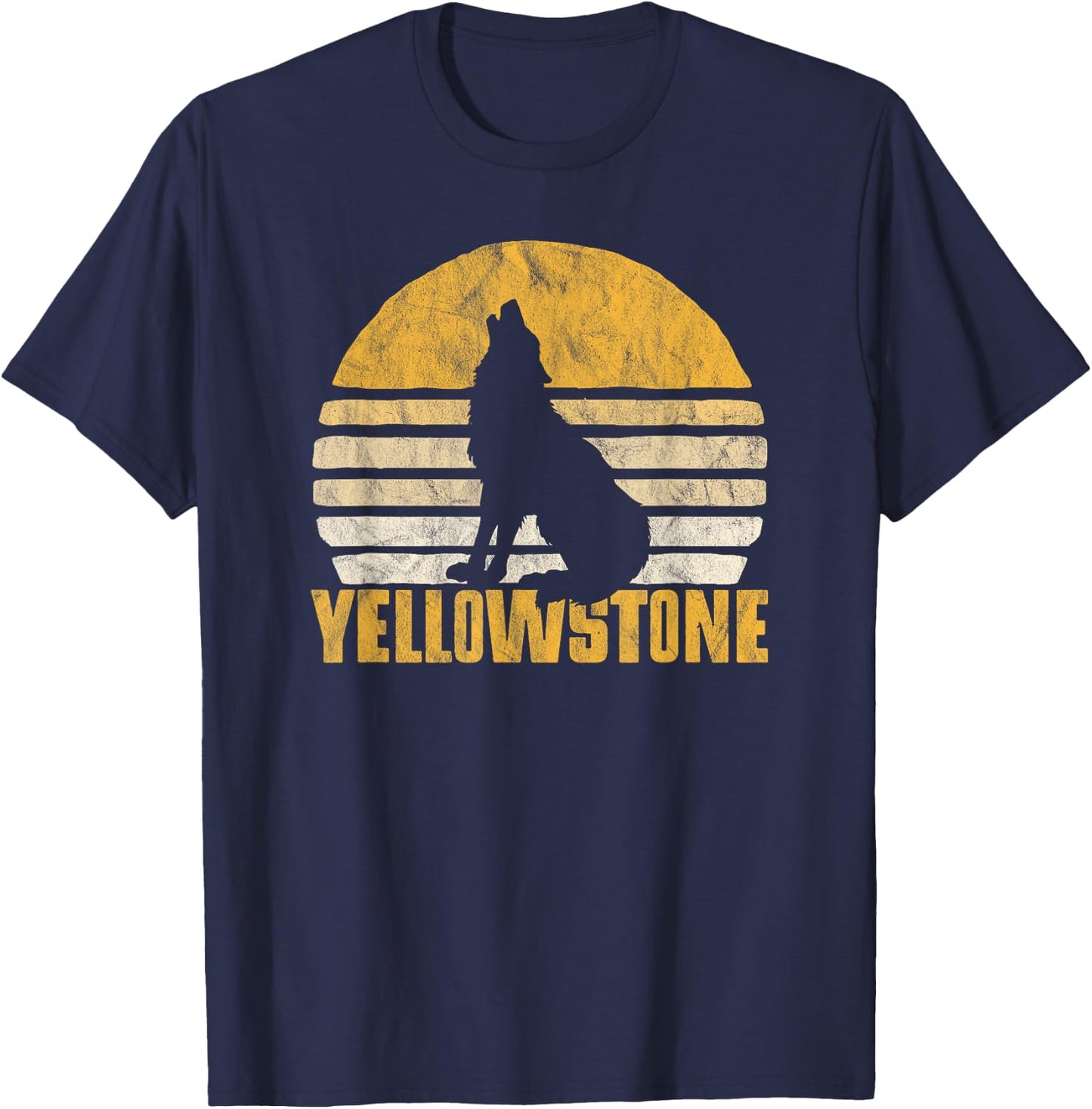 Vintage Yellowstone National Park Wolf Retro Graphic T-Shirt - T-Shirt | Navy